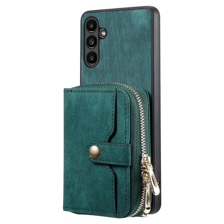 D3 for Samsung Galaxy A15 4G / 5G PU Leather+PC+TPU Case Retro Zipper Pocket Cover with Lanyard