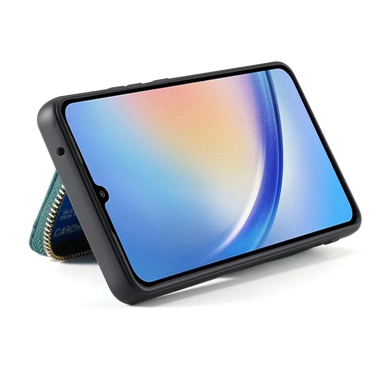D3 for Samsung Galaxy A15 4G / 5G PU Leather+PC+TPU Case Retro Zipper Pocket Cover with Lanyard