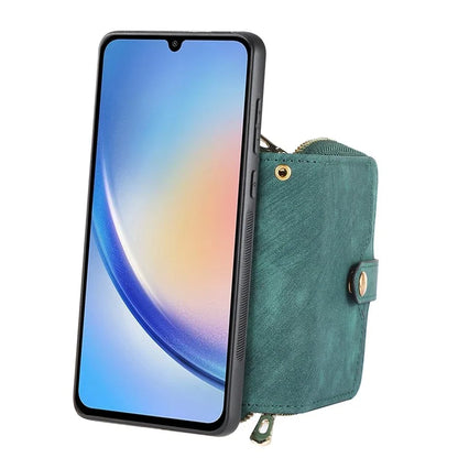 D3 for Samsung Galaxy A15 4G / 5G PU Leather+PC+TPU Case Retro Zipper Pocket Cover with Lanyard
