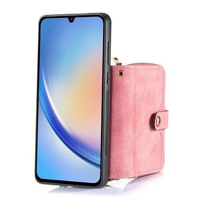 D3 for Samsung Galaxy A15 4G / 5G PU Leather+PC+TPU Case Retro Zipper Pocket Cover with Lanyard