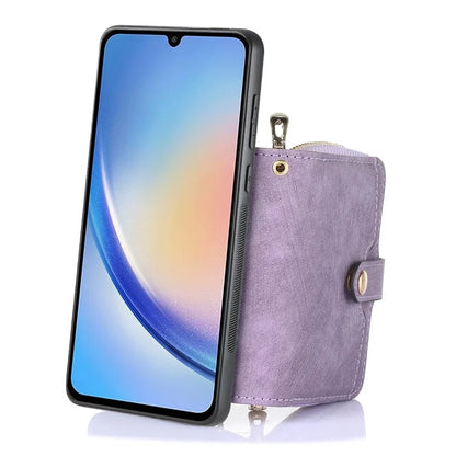 D3 for Samsung Galaxy A15 4G / 5G PU Leather+PC+TPU Case Retro Zipper Pocket Cover with Lanyard
