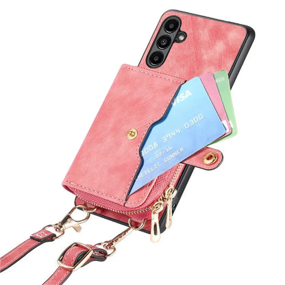 D3 For Samsung Galaxy A14 5G / 4G Case Zipper Wallet Leather+TPU+PC Cover with Shoulder Strap