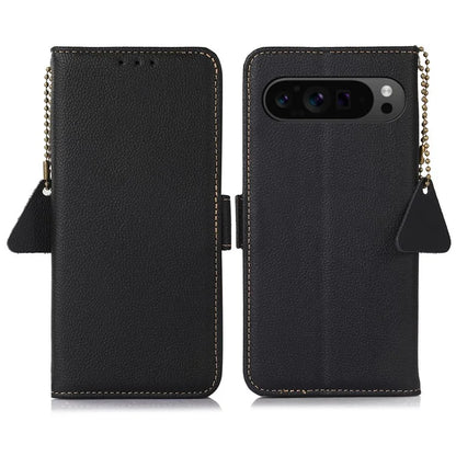 TJ For Google Pixel 9 Pro XL RFID Blocking Case Genuine Cow Leather Flip Phone Cover