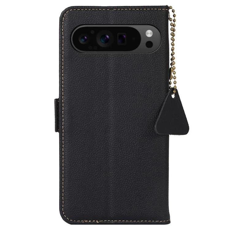 TJ For Google Pixel 9 Pro XL RFID Blocking Case Genuine Cow Leather Flip Phone Cover