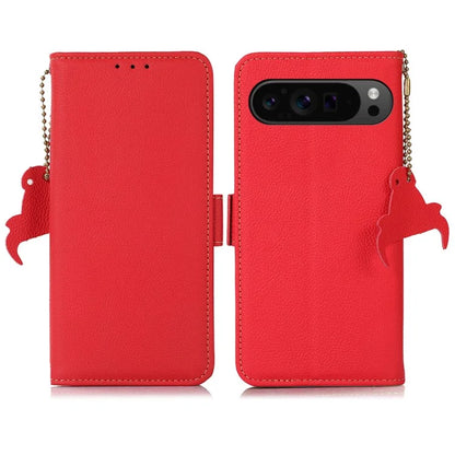 TJ For Google Pixel 9 Pro XL RFID Blocking Case Genuine Cow Leather Flip Phone Cover