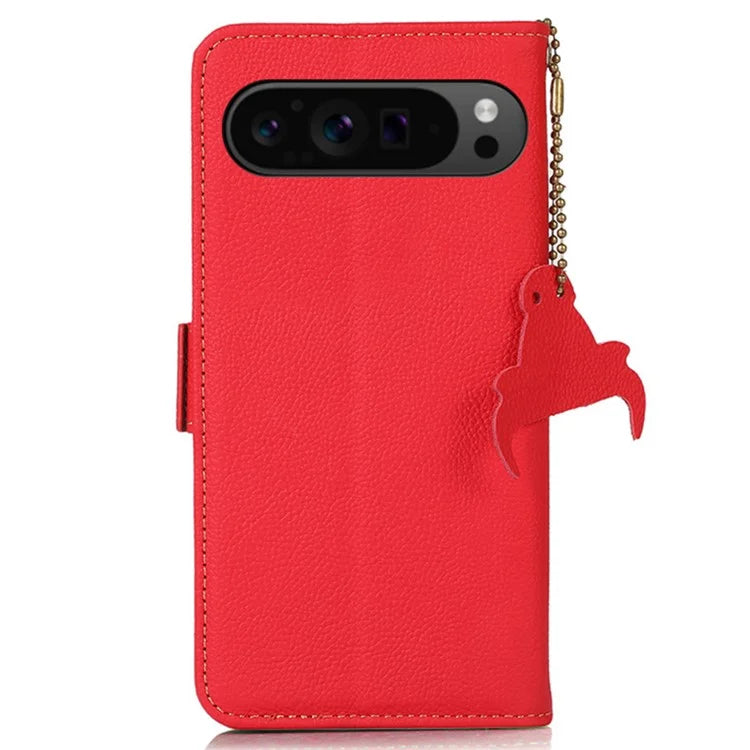 TJ For Google Pixel 9 Pro XL RFID Blocking Case Genuine Cow Leather Flip Phone Cover