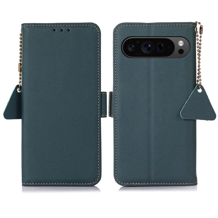 TJ For Google Pixel 9 Pro XL RFID Blocking Case Genuine Cow Leather Flip Phone Cover