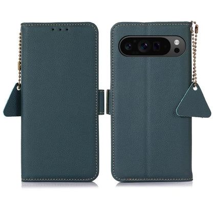 TJ For Google Pixel 9 Pro XL RFID Blocking Case Genuine Cow Leather Flip Phone Cover