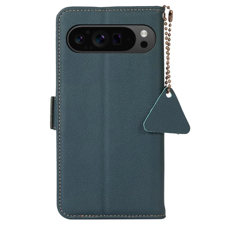 TJ For Google Pixel 9 Pro XL RFID Blocking Case Genuine Cow Leather Flip Phone Cover