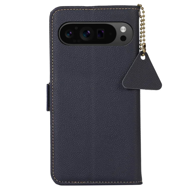 TJ For Google Pixel 9 Pro XL RFID Blocking Case Genuine Cow Leather Flip Phone Cover