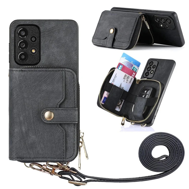 D3 For Samsung Galaxy A13 4G Shockproof Cover PU Leather+PC+TPU Phone Case Kickstand Zipper Wallet