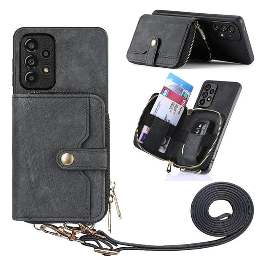 D3 For Samsung Galaxy A13 4G Shockproof Cover PU Leather+PC+TPU Phone Case Kickstand Zipper Wallet