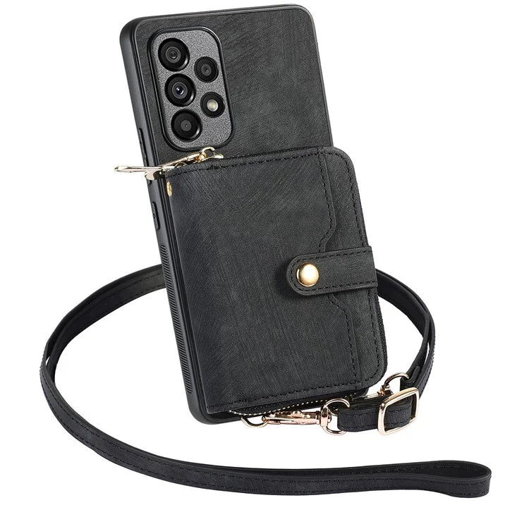 D3 For Samsung Galaxy A13 4G Shockproof Cover PU Leather+PC+TPU Phone Case Kickstand Zipper Wallet