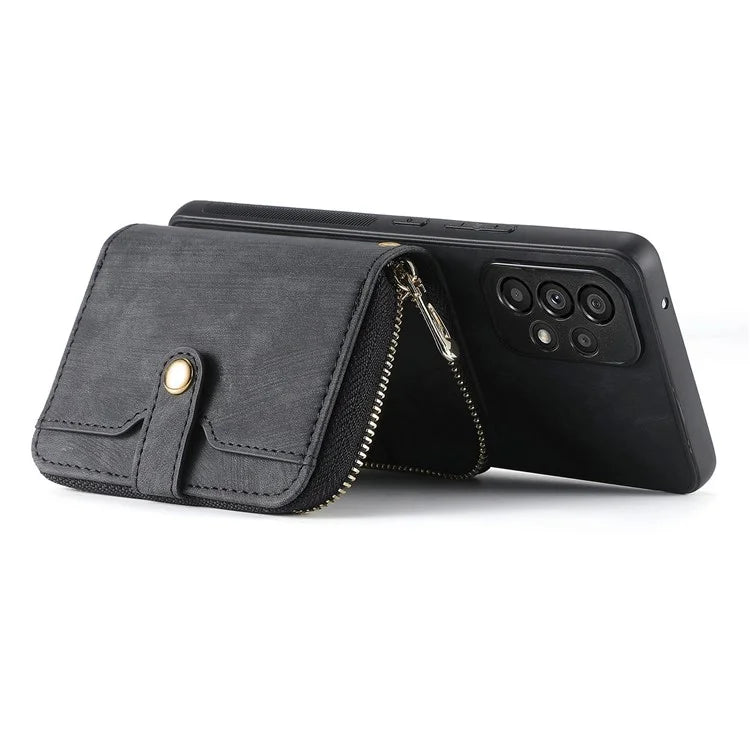 D3 For Samsung Galaxy A13 4G Shockproof Cover PU Leather+PC+TPU Phone Case Kickstand Zipper Wallet