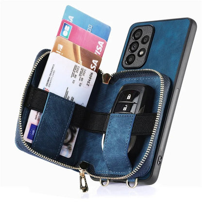D3 For Samsung Galaxy A13 4G Shockproof Cover PU Leather+PC+TPU Phone Case Kickstand Zipper Wallet