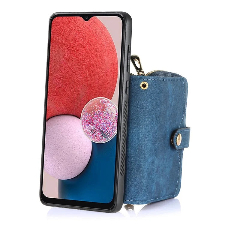 D3 For Samsung Galaxy A13 4G Shockproof Cover PU Leather+PC+TPU Phone Case Kickstand Zipper Wallet