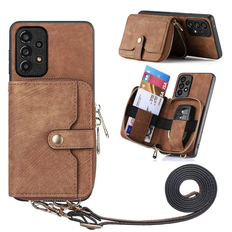 D3 For Samsung Galaxy A13 4G Shockproof Cover PU Leather+PC+TPU Phone Case Kickstand Zipper Wallet