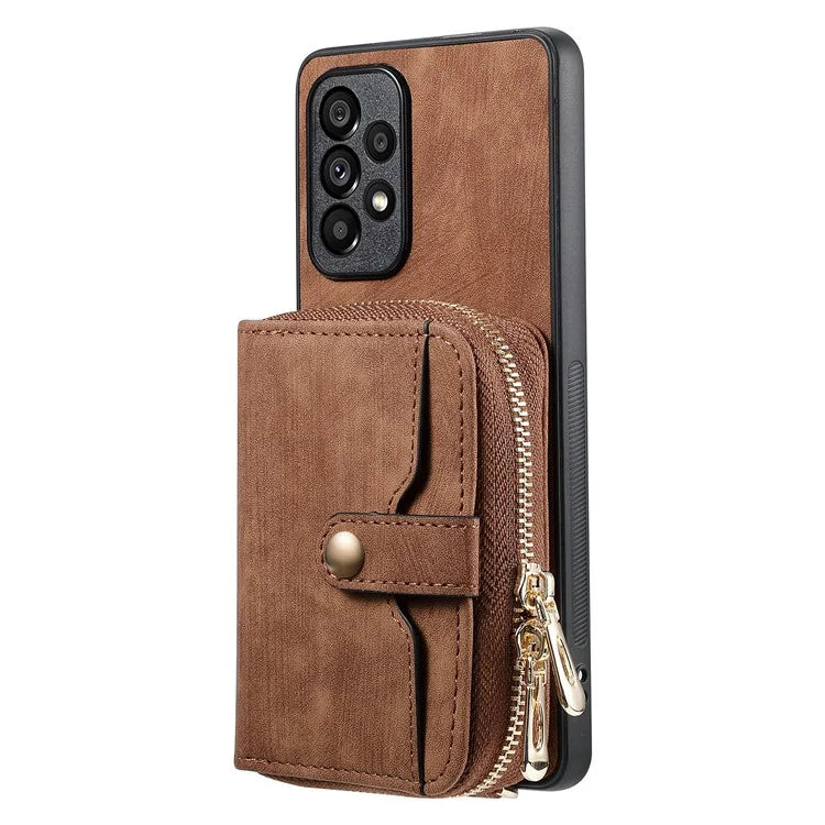 D3 For Samsung Galaxy A13 4G Shockproof Cover PU Leather+PC+TPU Phone Case Kickstand Zipper Wallet