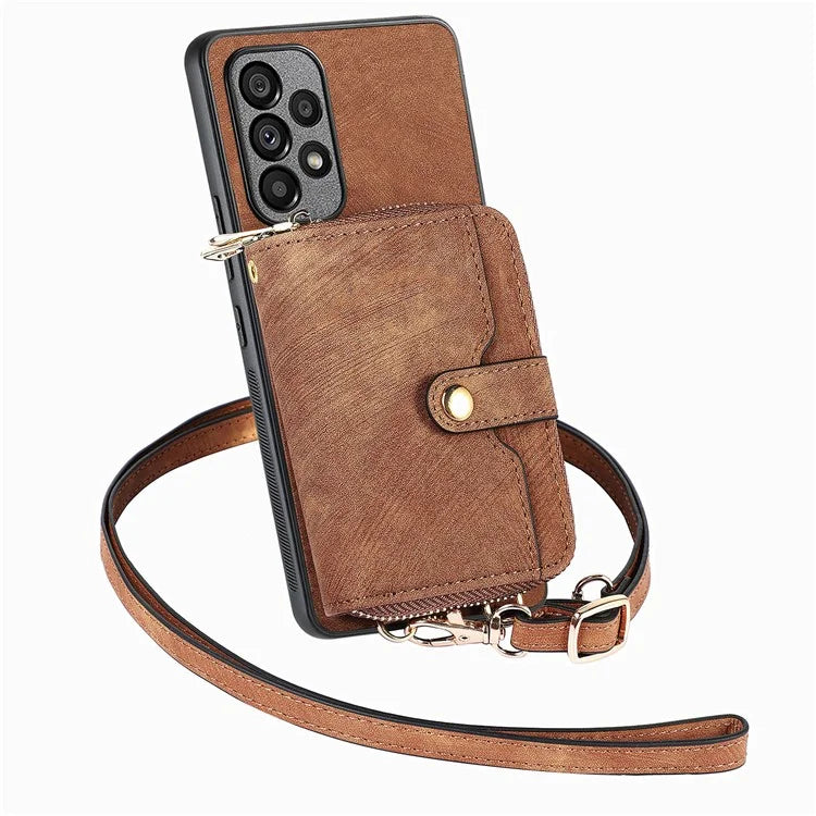 D3 For Samsung Galaxy A13 4G Shockproof Cover PU Leather+PC+TPU Phone Case Kickstand Zipper Wallet