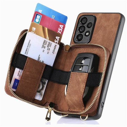 D3 For Samsung Galaxy A13 4G Shockproof Cover PU Leather+PC+TPU Phone Case Kickstand Zipper Wallet