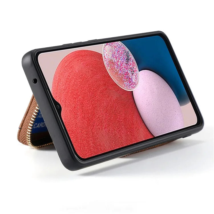 D3 For Samsung Galaxy A13 4G Shockproof Cover PU Leather+PC+TPU Phone Case Kickstand Zipper Wallet