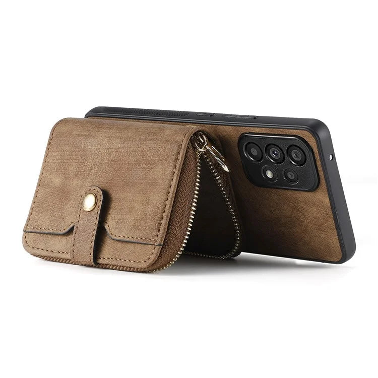 D3 For Samsung Galaxy A13 4G Shockproof Cover PU Leather+PC+TPU Phone Case Kickstand Zipper Wallet