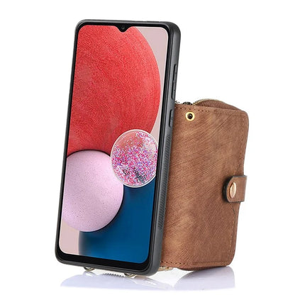 D3 For Samsung Galaxy A13 4G Shockproof Cover PU Leather+PC+TPU Phone Case Kickstand Zipper Wallet