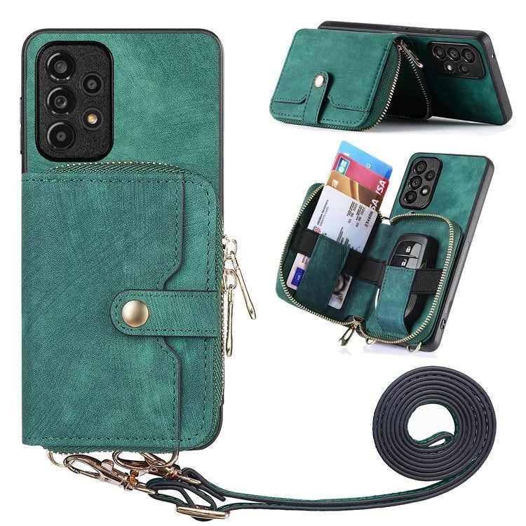 D3 For Samsung Galaxy A13 4G Shockproof Cover PU Leather+PC+TPU Phone Case Kickstand Zipper Wallet