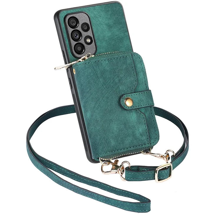 D3 For Samsung Galaxy A13 4G Shockproof Cover PU Leather+PC+TPU Phone Case Kickstand Zipper Wallet