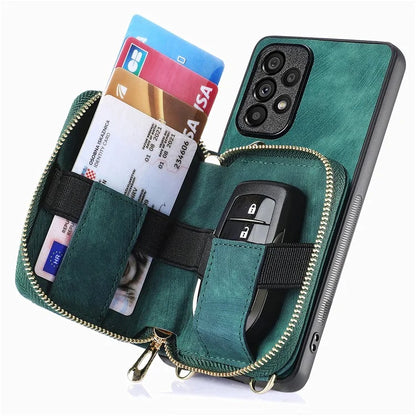 D3 For Samsung Galaxy A13 4G Shockproof Cover PU Leather+PC+TPU Phone Case Kickstand Zipper Wallet