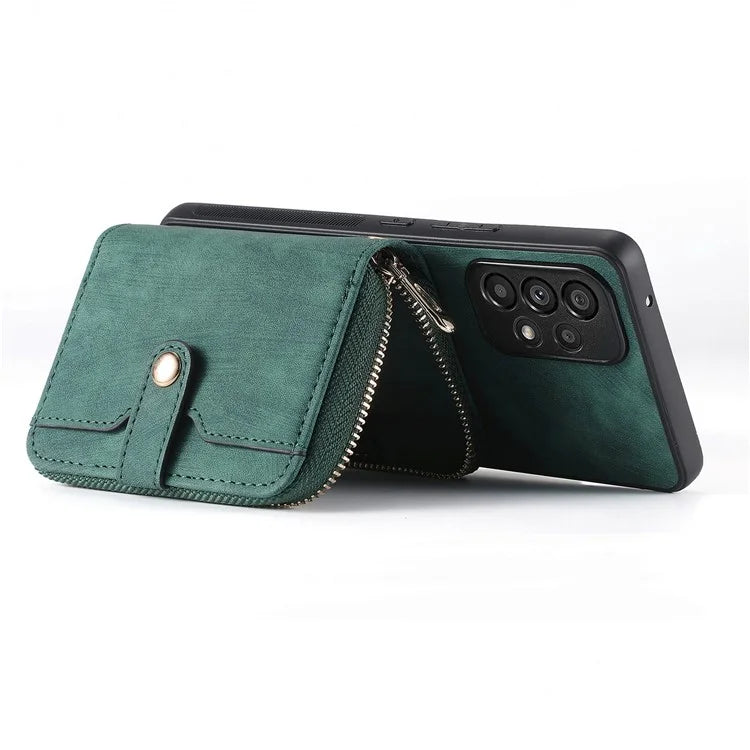 D3 For Samsung Galaxy A13 4G Shockproof Cover PU Leather+PC+TPU Phone Case Kickstand Zipper Wallet