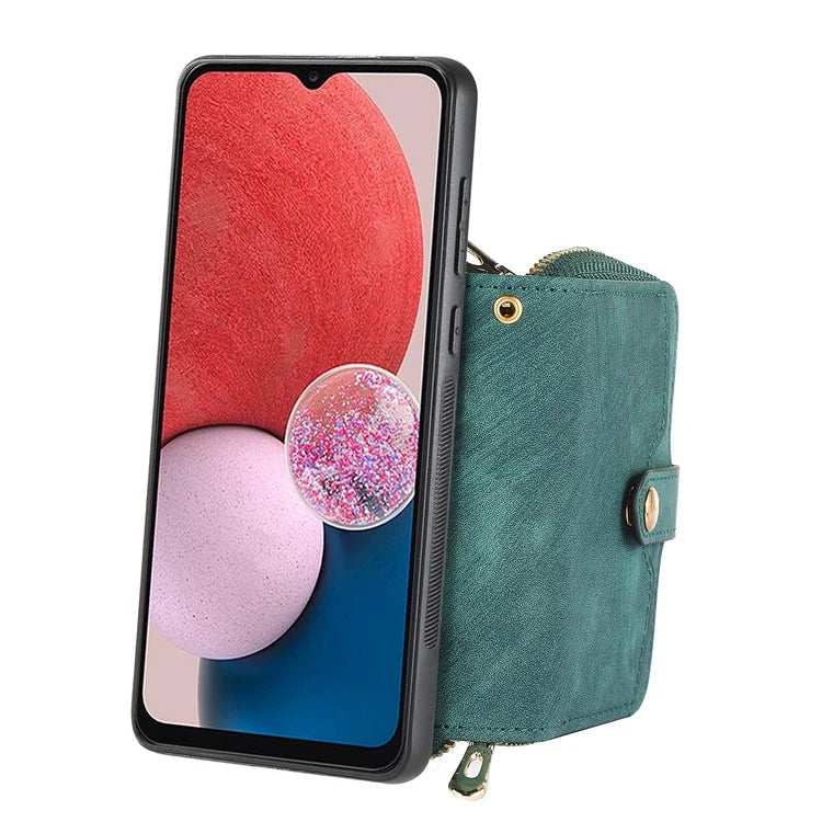 D3 For Samsung Galaxy A13 4G Shockproof Cover PU Leather+PC+TPU Phone Case Kickstand Zipper Wallet