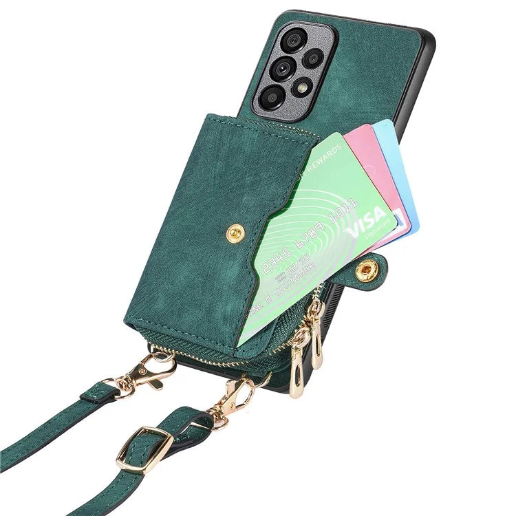 D3 For Samsung Galaxy A13 4G Shockproof Cover PU Leather+PC+TPU Phone Case Kickstand Zipper Wallet