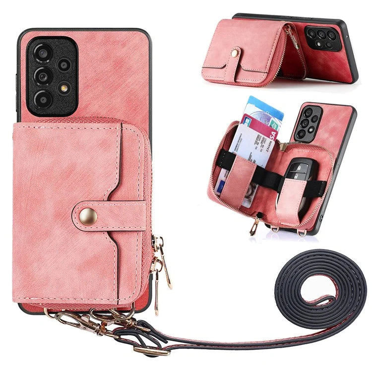 D3 For Samsung Galaxy A13 4G Shockproof Cover PU Leather+PC+TPU Phone Case Kickstand Zipper Wallet