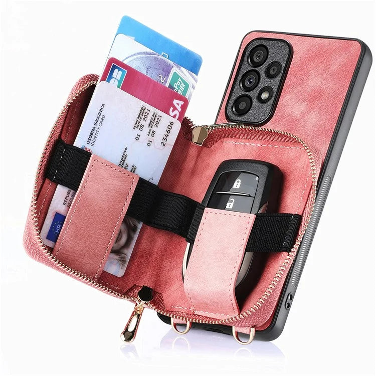 D3 For Samsung Galaxy A13 4G Shockproof Cover PU Leather+PC+TPU Phone Case Kickstand Zipper Wallet