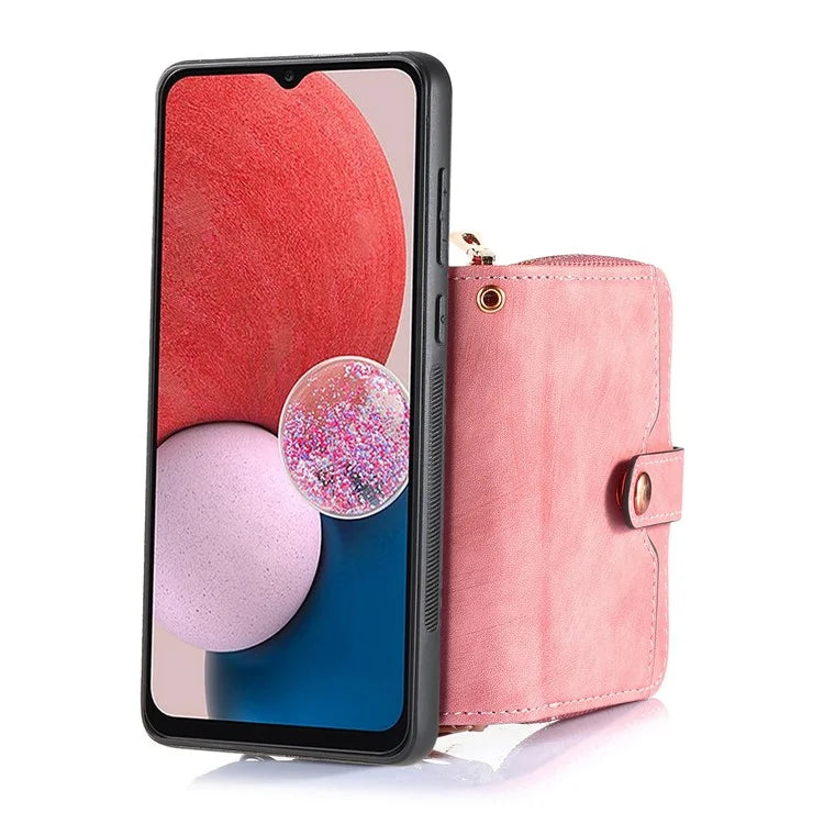 D3 For Samsung Galaxy A13 4G Shockproof Cover PU Leather+PC+TPU Phone Case Kickstand Zipper Wallet
