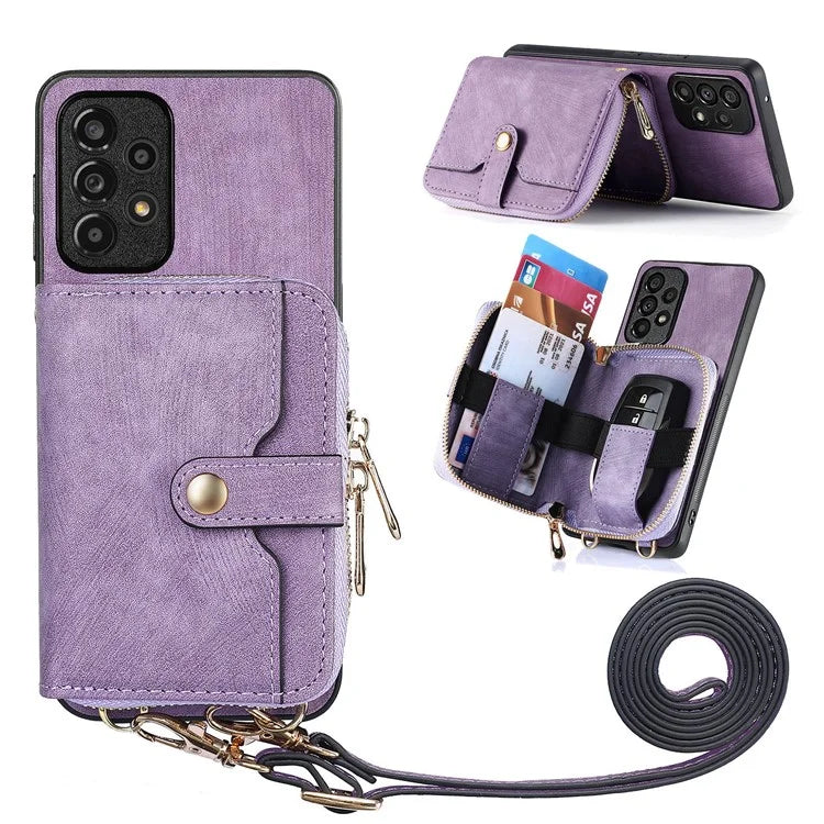D3 For Samsung Galaxy A13 4G Shockproof Cover PU Leather+PC+TPU Phone Case Kickstand Zipper Wallet