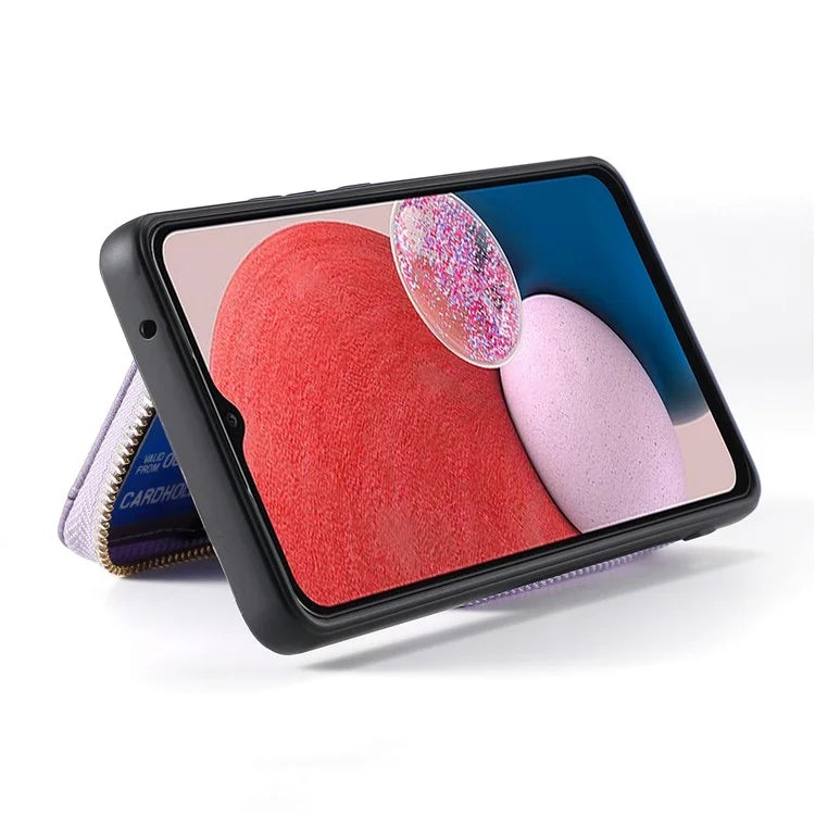 D3 For Samsung Galaxy A13 4G Shockproof Cover PU Leather+PC+TPU Phone Case Kickstand Zipper Wallet