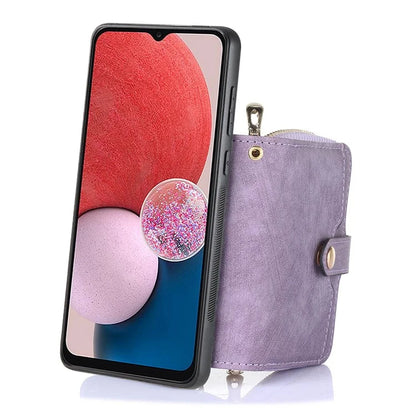 D3 For Samsung Galaxy A13 4G Shockproof Cover PU Leather+PC+TPU Phone Case Kickstand Zipper Wallet