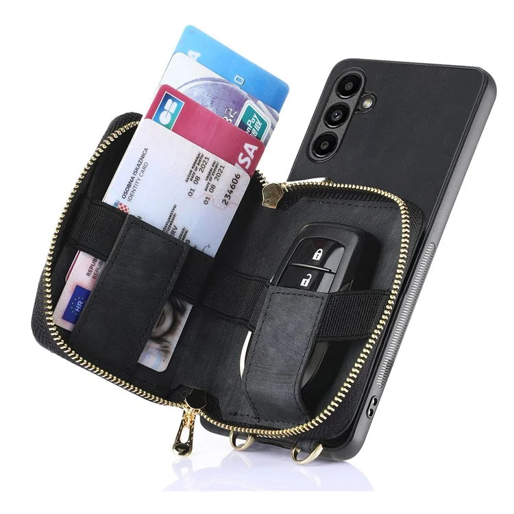 D3 for Samsung Galaxy A34 5G Zipper Pocket Case Leather+TPU+PC Crossbody Phone Cover