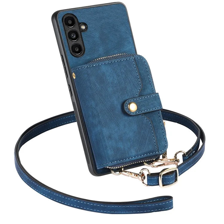 D3 for Samsung Galaxy A34 5G Zipper Pocket Case Leather+TPU+PC Crossbody Phone Cover