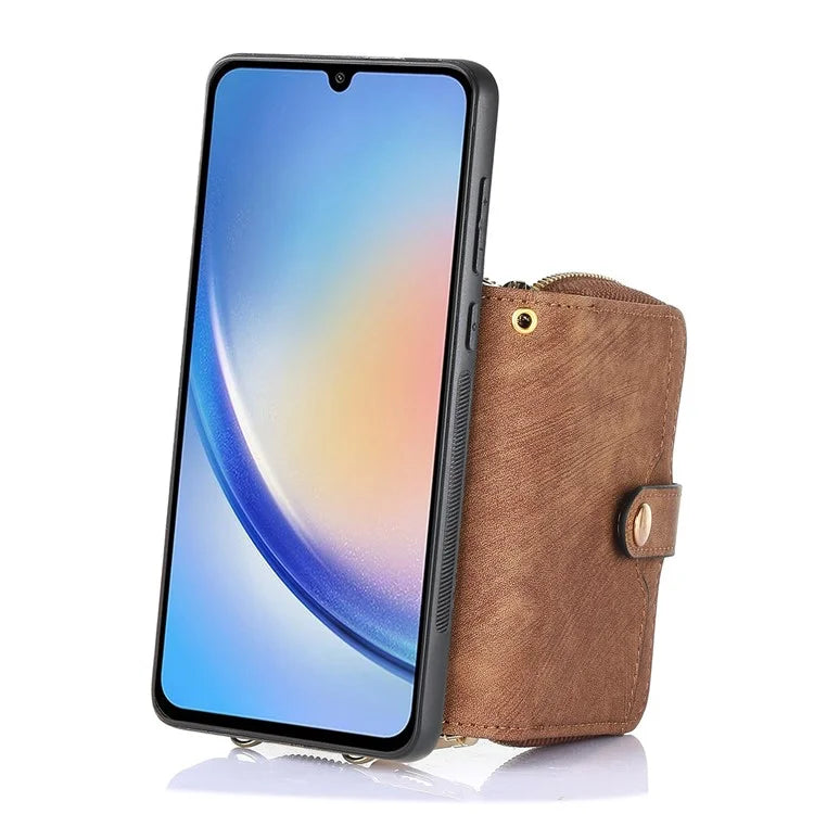 D3 for Samsung Galaxy A34 5G Zipper Pocket Case Leather+TPU+PC Crossbody Phone Cover