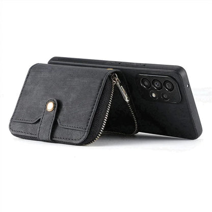 D3 For Samsung Galaxy A53 5G Case Zipper Wallet Retro Leather Coated Back Cover with Shoulder Strap