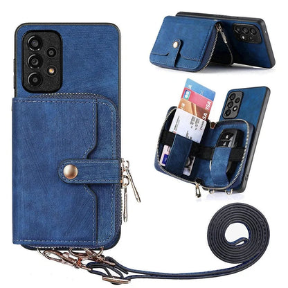 D3 For Samsung Galaxy A53 5G Case Zipper Wallet Retro Leather Coated Back Cover with Shoulder Strap