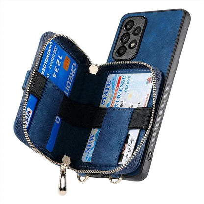 D3 For Samsung Galaxy A53 5G Case Zipper Wallet Retro Leather Coated Back Cover with Shoulder Strap