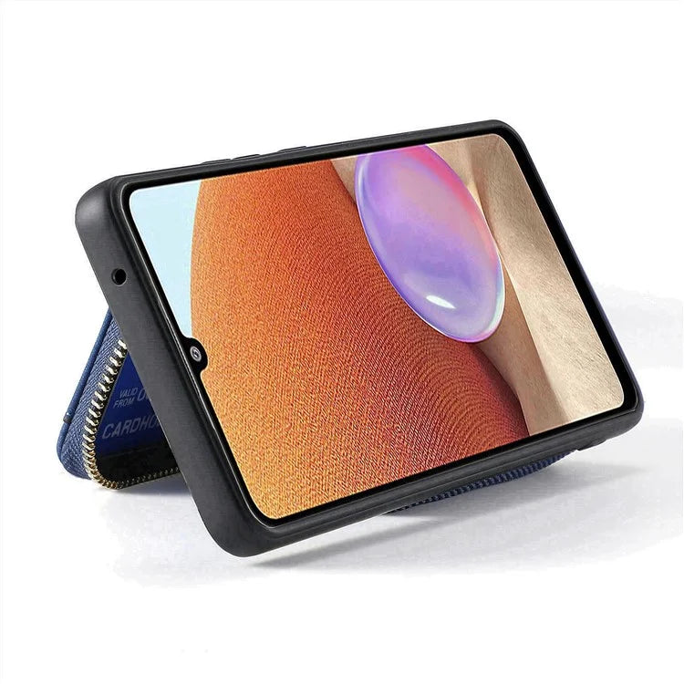 D3 For Samsung Galaxy A53 5G Case Zipper Wallet Retro Leather Coated Back Cover with Shoulder Strap