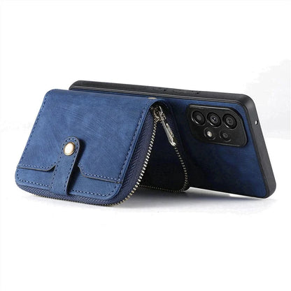 D3 For Samsung Galaxy A53 5G Case Zipper Wallet Retro Leather Coated Back Cover with Shoulder Strap