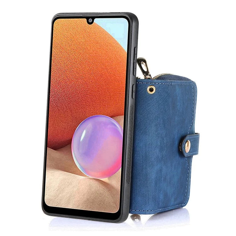 D3 For Samsung Galaxy A53 5G Case Zipper Wallet Retro Leather Coated Back Cover with Shoulder Strap