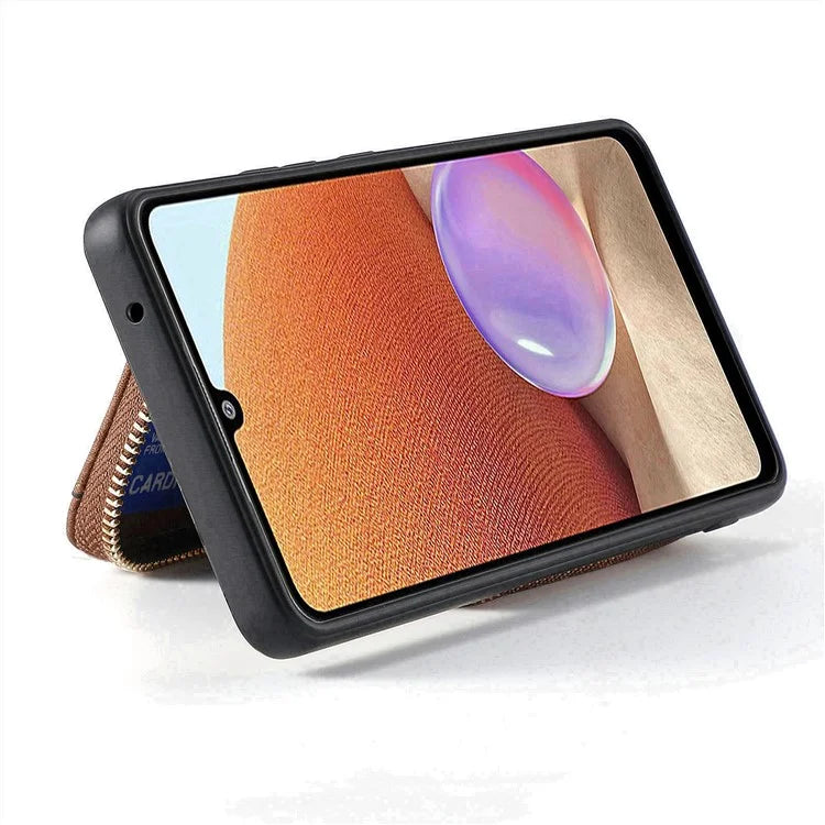 D3 For Samsung Galaxy A53 5G Case Zipper Wallet Retro Leather Coated Back Cover with Shoulder Strap