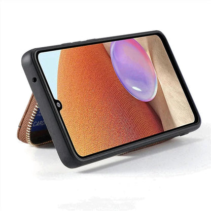 D3 For Samsung Galaxy A53 5G Case Zipper Wallet Retro Leather Coated Back Cover with Shoulder Strap